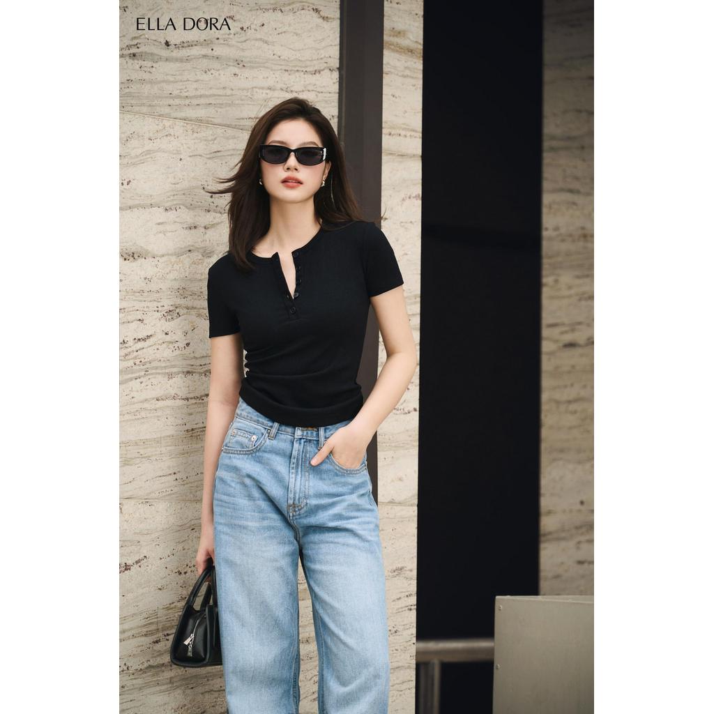 Quần jean nữ ELLA DORA full length cạp cao form đẹp basic thiết kế thanh lịch màu XANH NHẠT [J01]
