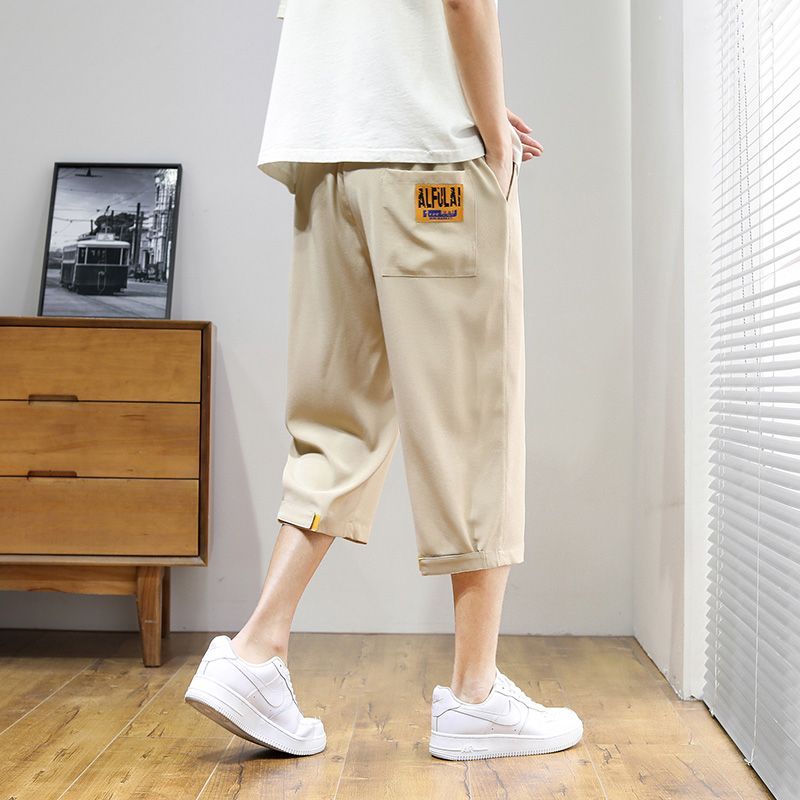 Thường Ngày Băng Lụa Crop Quần Mùa Hè Dạo Phố Rời Thẳng Thể Thao Quần Short Mỏng Mặc Ngoài Nam Hợp Thời Trang UZZ6