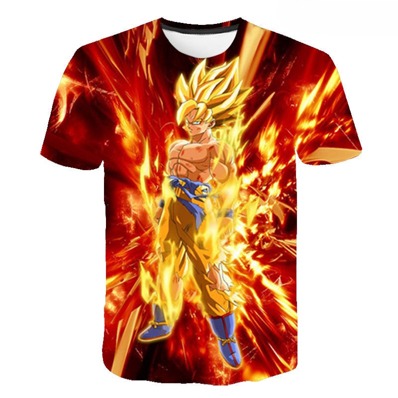 Áo Thun Unisex Họa Tiết 3D Dragon Ball, Tay Ngắn Cổ Tròn, Thời Trang Mùa Hè