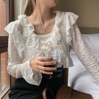 Áo khoác cardigan dệt kim tay dài cho nữ, mỏng, kiểu dáng suông, viền ren, tay lửng kiểu pagoda.