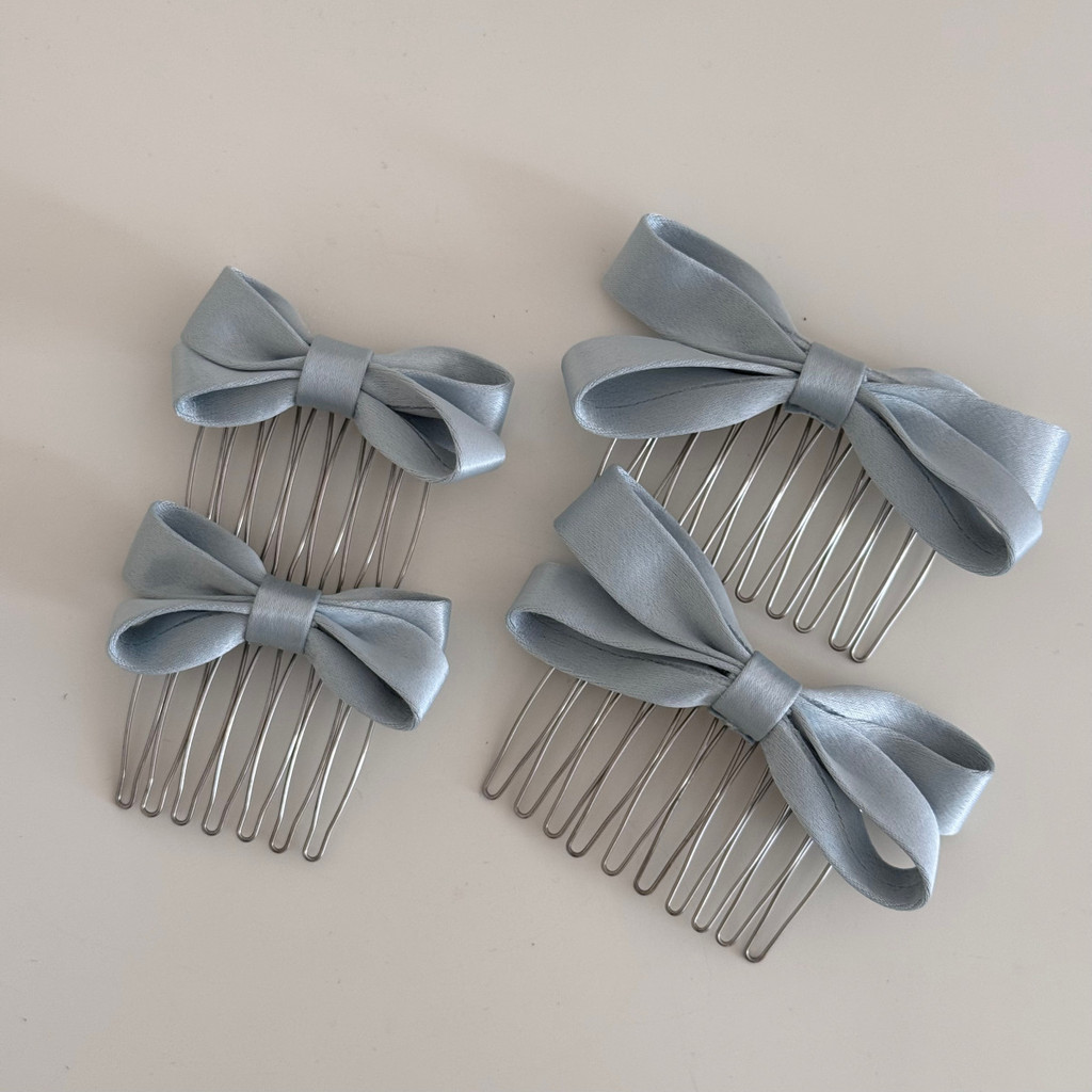 Kẹp tóc nơ Satin màu xanh Hàn Quốc để giữ tóc bangs