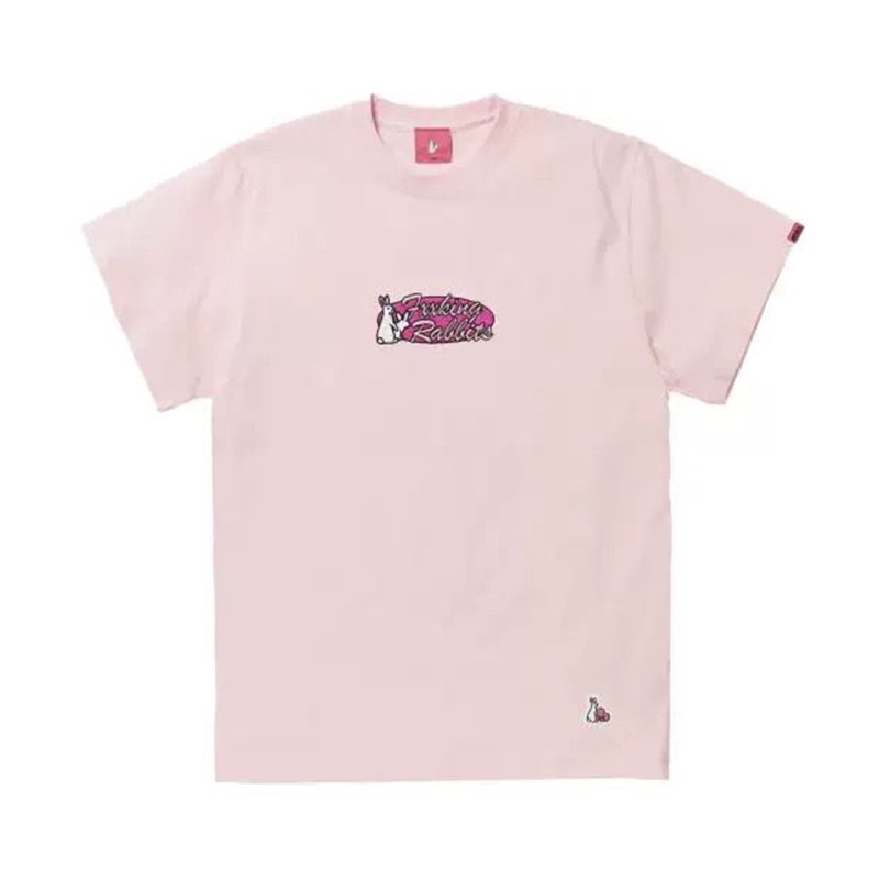 Áo thun ngắn tay cotton cổ tròn dáng rộng in logo thỏ dễ thương, phù hợp cho nam và nữ