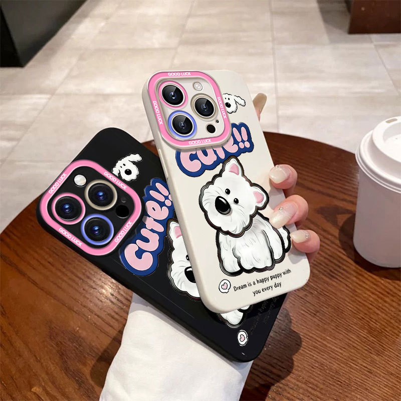 Ốp lưng iPhone họa tiết chú chó trắng dễ thương mềm silicone lỏng bảo vệ iPhone 11 12 13 14 15 16 17Pro Max IP 7 8 Plus