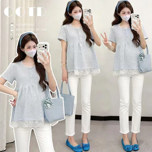 Trang phục bà bầu mùa hè Áo ngắn tay dáng rộng thường ngày