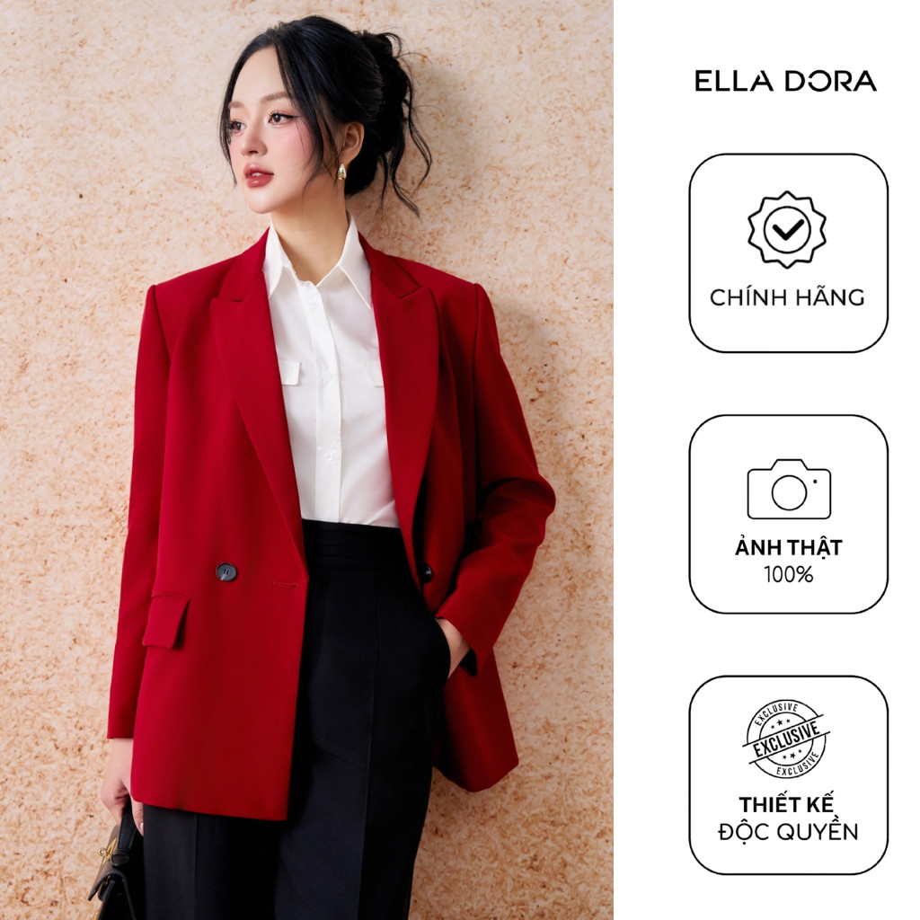 Blazer ELLA DORA dáng suông 2 cúc cổ ve tối giản thiết kế thanh lịch phong cách hiện đại [V24]