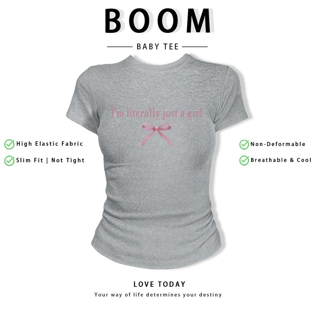 BOOM Áo Baby Tee Nữ Cotton Ôm Body-Áo Thun Ngắn Tay Y2K In Hình PhongCách Mùa Hè, Cổ Tròn Hàng Đầucách hàn quốc phongR27