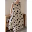 Đầm dài nữ plus size chấm bi dáng rộng từ vải lanh cotton mát mẻ cho mùa hè