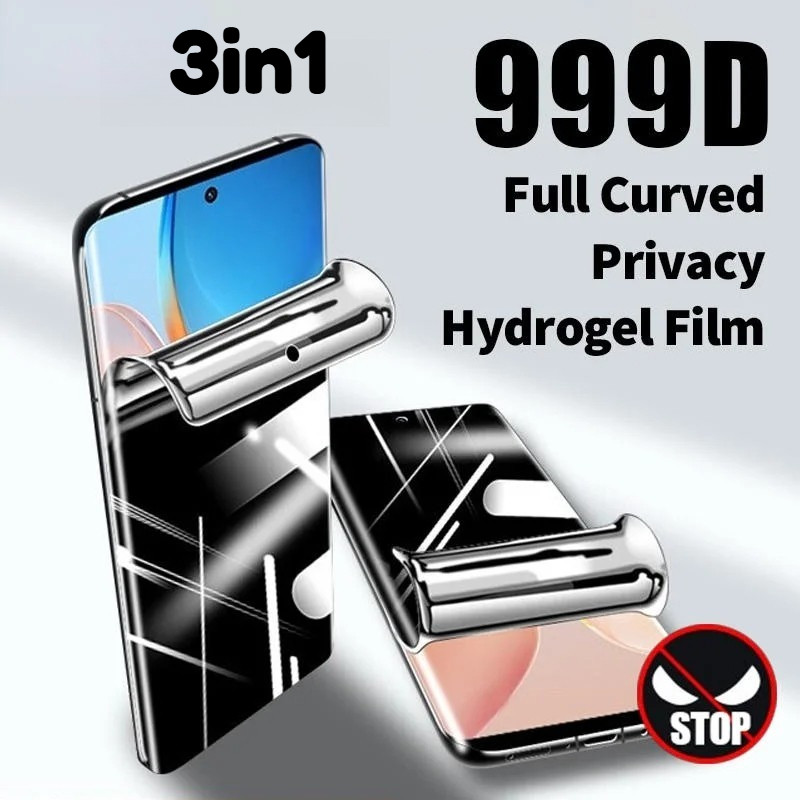 Phim bảo vệ 3in1 cho Huawei P50 P40 Lite Pro Plus 5G Pro + Phim mặt trước Hydrogel mềm chống gián điệp + Phim mặt sau bằng sợi Carbon cho Huawei P30 P20 Pro Lite 2019 Bảo vệ màn hình riêng tư