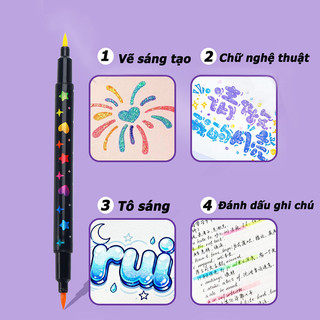 Bút Hai Màu Lấp Lánh đầu Mềm Cho Trẻ Em Khô Nhanh, Nhũ Kim Loại Bút Acrylic Vẽ Sổ Tay