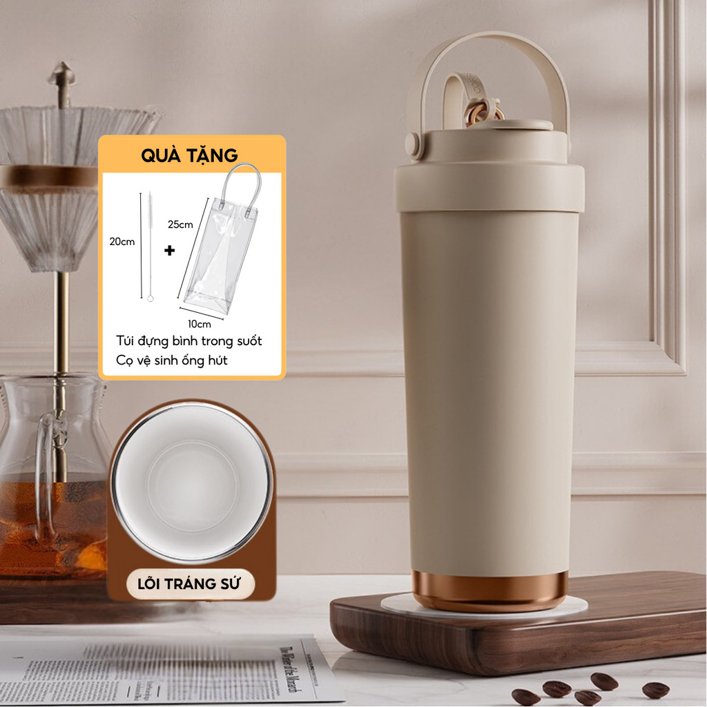 Ly giữ nhiệt khắc tên cao cấp Elegant Brown 500ml/750ml, inox 304, lõi tráng sứ 84E500C/84E750C