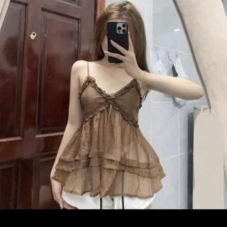Áo Voan Đũi 2 Dây Phong Cách Tiểu Thư Sexy Nhún Viền Bèo Bồng Bềnh Dáng Xoè Sang Chảnh Ld_Store Fashion