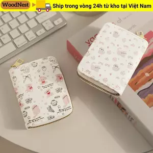 Ví đựng tiền xu WOODNEST, Túi đựng tiền dung tích lớn nơ, Túi quà tặng Kitty bằng da PU dành cho nữ sinh viên