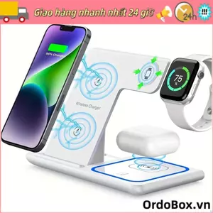 Trạm sạc nhanh ORDOBOX, Bộ sạc không dây 3 trong 1 có thể gập lại, Đế sạc di động có đèn xanh