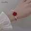 AqToCna Phong Cách Hàn Quốc Hoa Hồng Đỏ Giả Ngọc Trai Vòng Tay Nữ Ánh Sáng Sang Trọng Hoa Bướm Có Thể Điều Chỉnh Vòng Tay Trang Sức Cưới AqToCna
