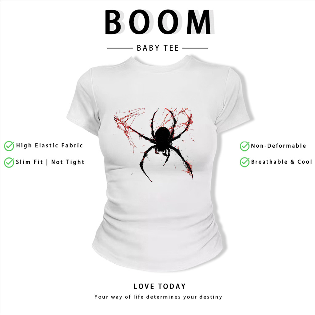 BOOM Áo Baby Tee Nữ Cotton Ôm Body-Áo Thun Ngắn Tay Y2K In Hình PhongCách Mùa Hè, Cổ Tròn Hàng Đầucách hàn quốc phongV97