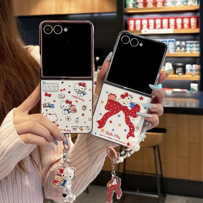 Thích Hợp Cho Samsung Galaxy ZFlip7 zflip6 Phim Hoạt Hình Mạ Điện KT Vỏ Điện Thoại Dây Gấp Vỏ Cứng Cho Z Flip 7 6 5 4 3 5G N3Flip MixFlip 2 Vỏ Bảo Vệ