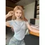 Áo thun ngắn tay có nút thiết kế dành cho nữ mùa hè Pure Desire Sweet Hot Girl Slim-Fit Navel Crop Hollow Niche Short Top ins