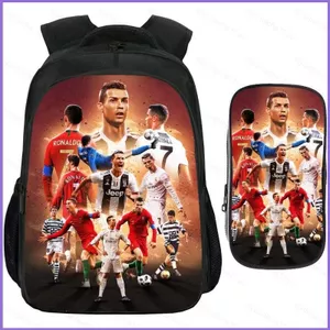 SQ11 Soccer Star Messi School Bag Cristiano Ronaldo Phim Hoạt Hình Ba Lô Hộp Đựng Bút Chì Bộ 2 Món Học Sinh Mẫu Giáo Bé Trai
