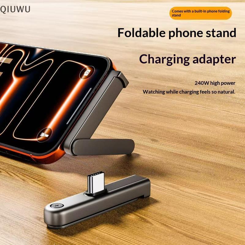 Bộ chuyển đổi QIUWU 240W Type C 2 In1 hỗ trợ sạc nhanh và đồng bộ hóa dữ liệu với giá đỡ tích hợp cho cuộc gọi Video và phim.