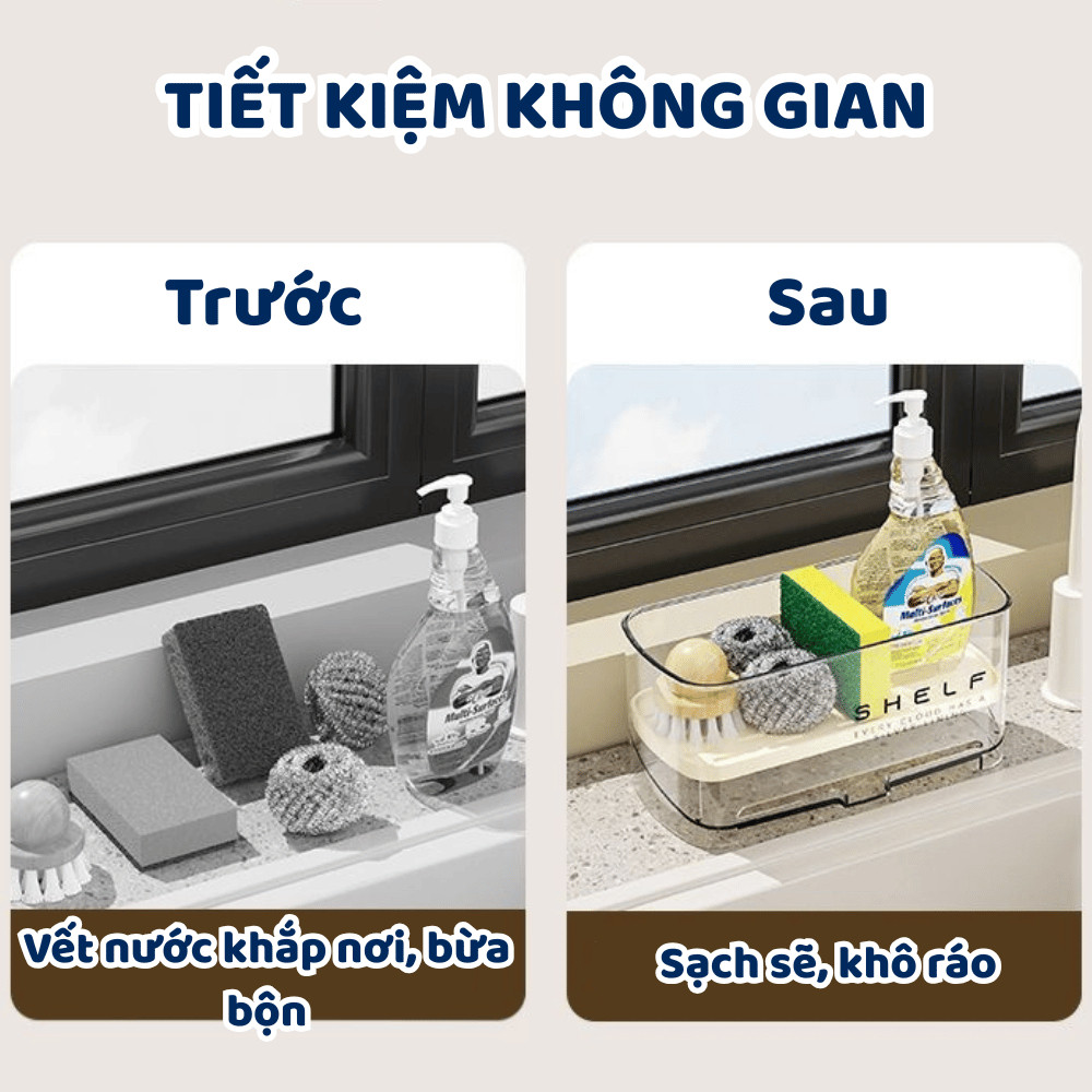 Khay Đựng Đồ Rửa Chén Có Rãnh Thoát Nước, Kệ Đựng Miếng Rửa Bát Nước Rửa Chén Bàn Chải Nhà Bếp Đa Năng