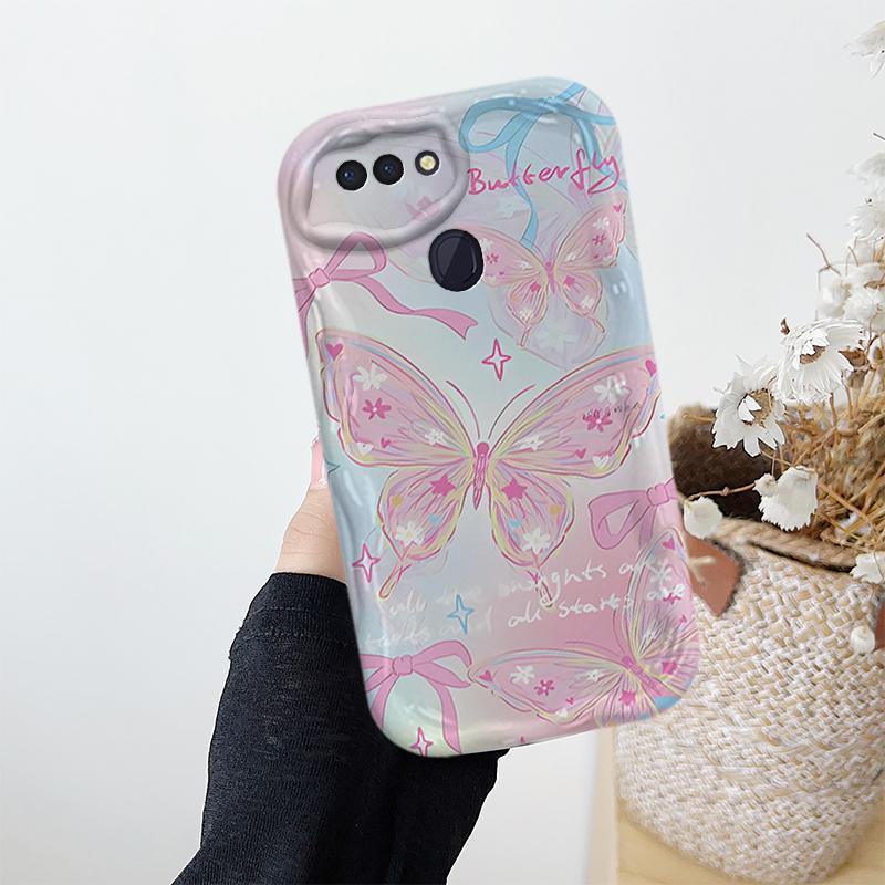 Ốp Lưng Cho OPPO A5S A12 F9 F9 Pro Phim Hoạt Hình Kem Cặp Đôi Bướm Mềm TPU 3D Sóng Silicon Vỏ Điện Thoại