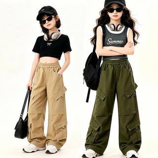 QuầN Cargo Bé GáI MẫU MớI ỐNg RộNg ĐA TúI Xanh QuâN ĐộI Kaki Style NgọT QuầN Dù
