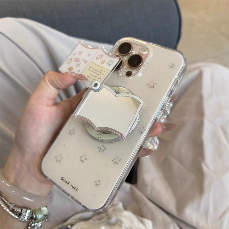 Ins Creative Niche Star Dot Book Mirror Giá đỡ từ tính Thích hợp cho Apple 16pro15 Vỏ điện thoại 14 Vỏ bảo vệ