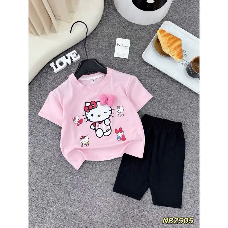 Sét Bé Gái HỌA TIẾT HÌNH THÚ MÈO HELLOKYTY K.Kid Bộ Mùa Hè Chất Cotton Mềm Mát size 8-20kg M99