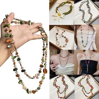 Vòng cổ dài CLEARLINE, Vòng cổ cổ cổ đính cườm vỏ đầy màu sắc, Vòng cổ hai lớp Bohemian có thể xếp chồng lên nhau thời trang dành cho nữ