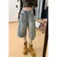 Quần short crop Denim cỡ lớn mùa hè dáng rộng mỏng hơn màu nhạt