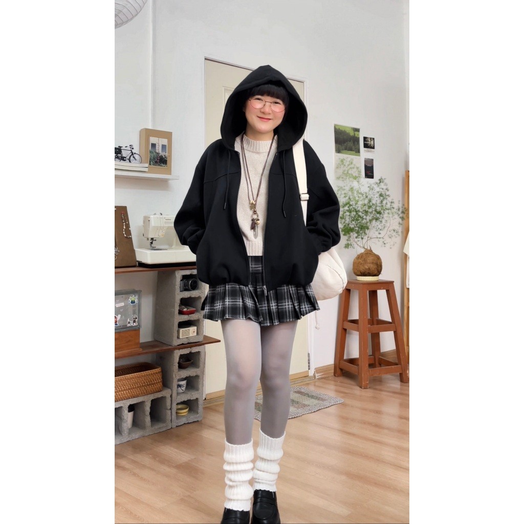 Áo Khoác Hoodie Nữ Mũ Liền Vải Xốp Có Dây Rút Kiểu Dáng Trẻ Trung Năng Động 40004993
