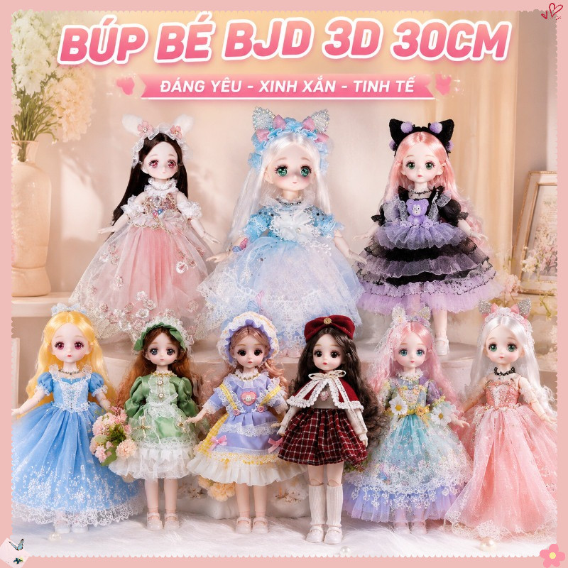 Búp Bê BJD 3D 30cm Có Khớp Cử Động Xinh Xắn, Búp Bê Mặt Anime Dễ Thương Cho Bé Gái, Một loạt các phong cách