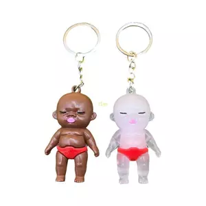 Flgo Móc khóa búp bê màu đen đáng yêu với phụ kiện vòng kim loại cho túi xách và móc khóa