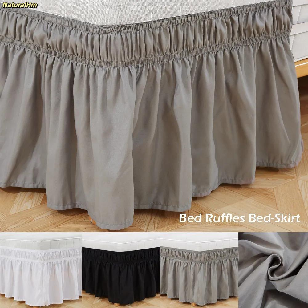[Vận chuyển nhanh] Ruffles giường NATURALHM, Váy trang trí bên giường bằng vải Polyester, Váy bên giường màu trơn có thể tháo rời mềm mại Phòng ngủ