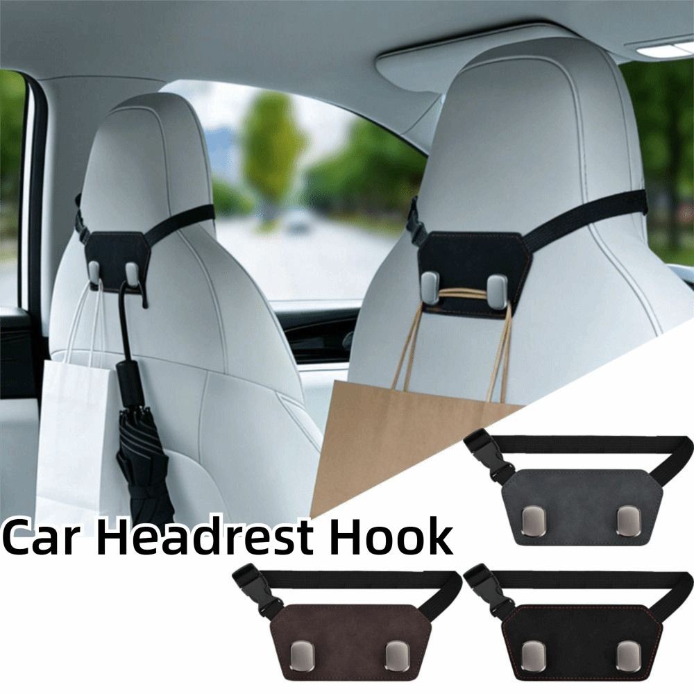 Móc tựa đầu ô tô JIMMYCHOOEC, Móc đôi treo ghế sau ô tô chịu tải cao, Da lộn mềm đa năng Tiết kiệm không gian treo tựa đầu Túi đựng ghế sau ô tô