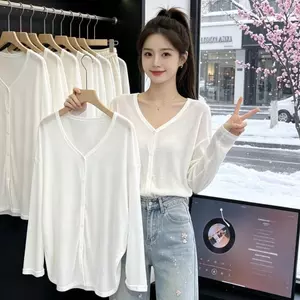 Mùa Hè Trắng Mỏng Phong Cách Chống Nắng Dệt Kim Nhỏ Cardigan Phong Cách Lười Retro Rời Giữa Chiều Dài Áo Khoác Thoáng Khí Thoáng Khí Mỏng Hơn