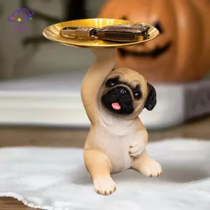 HFTOY Sáng Tạo Pug Tượng Khay Bảo Quản Dễ Thương Chìa Khóa Chó Kẹo Ốc Đĩa Bảo Quản Động Vật Điêu Khắc Đồ Trang Trí Văn Phòng Để Bàn Trang Trí ~