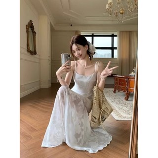 Đầm dây phong cách Pháp mới mùa hè, ngọt ngào tươi mát cho nữ, trang phục kỳ nghỉ bãi biển