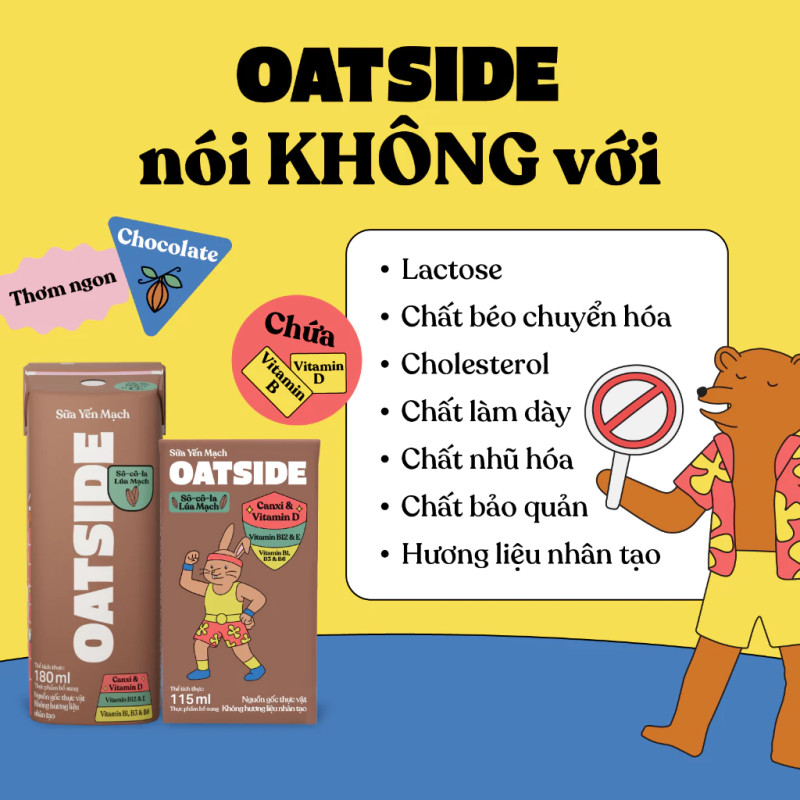 Sữa Yến Mạch Oatside Mini 180ml Không Đường Thuần Chay Vị Truyền Thống, Choco Thơm Béo Và Có Đường Đậm Vị