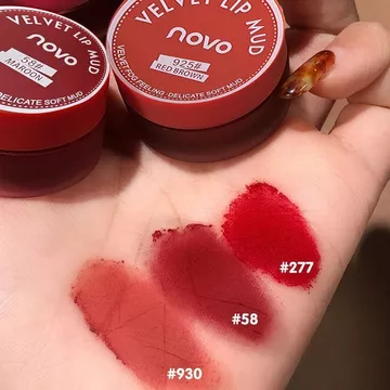[NOVO] Son môi đóng hộp Lip Mud Matte Matte Non-Fade Non-Stick Cup Lip Cheek Dual-Sử dụng Lip Mud Plain Face Whiteing St
