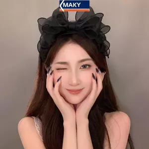 MAKY Phụ kiện tóc nữ thời trang Hàn Quốc retro lưới nơ lớn, phù hợp tạo kiểu xù và layer