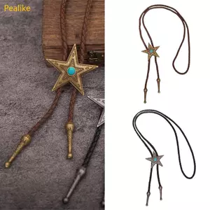 Dây Da Bolo Tie Unisex Cho Người Hâm Mộ Rodeo, Điều Chỉnh Được với Kim Loại Ngôi Sao
