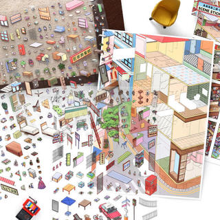 ENWEI 4 Chiếc [Dòng Góc Phố] Nhãn Dán Phong Cảnh Quá Khổ 3D Chống Thấm Nước Hot Spring Town Khách Sạn Cho Tạp Chí Sổ Lưu Niệm
