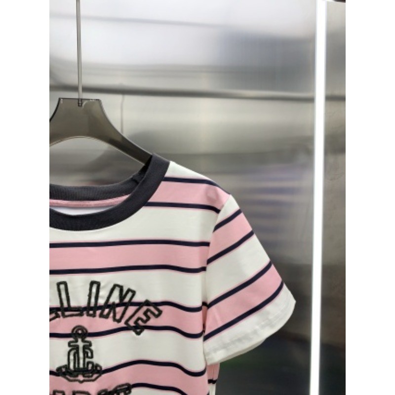 Áo thun Cotton sọc cổ tròn ngắn tay mới dành cho nữ