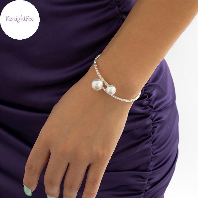 Vòng tay ngọc trai và pha lê điều chỉnh được - Quà tặng thời trang cho cô dâu