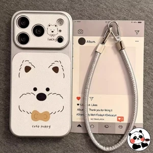 Ốp Điện Thoại Chó Con Dễ Thương Có Dây Buộc Cho Realme N65 N63 N61 N55 N53 Note 80 70 70T 60 60X 50 Q5 Q5i Q3 Q3i Q2 5G 4G Vỏ Da PU Hoạt Hình Chó Ins Phong Cách Vỏ Mềm