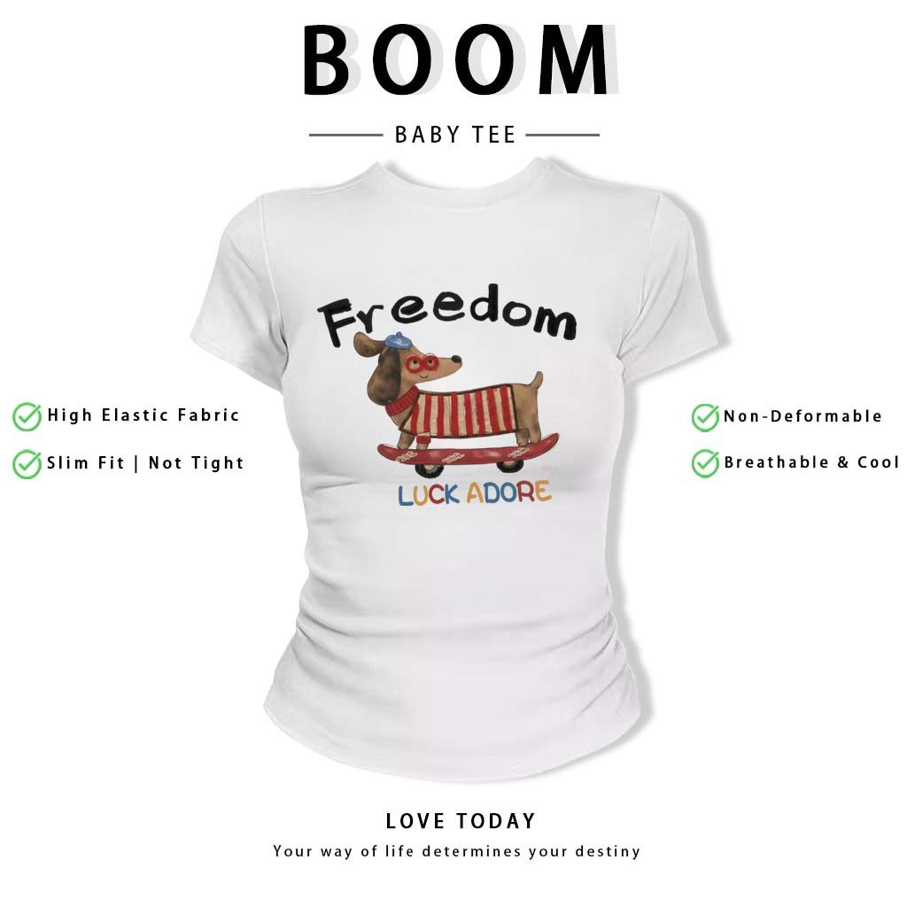 BOOM Áo Baby Tee Nữ Cotton Ôm Body-Áo Thun Ngắn Tay Y2K In Hình PhongCách Mùa Hè, Cổ Tròn Hàng Đầucách hàn quốc phongR07