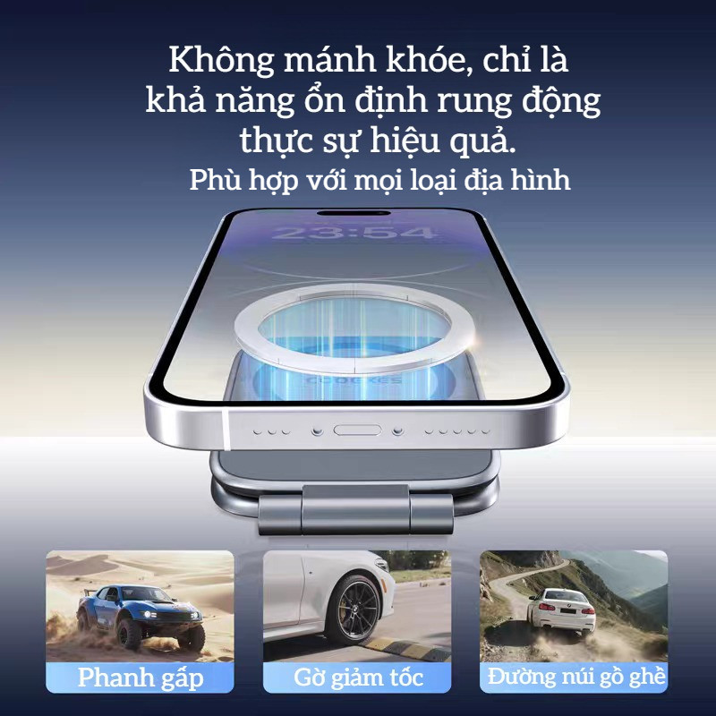 Giá Đỡ Điện Thoại Ô Tô Từ Tính Siêu Mỏng - Gập Lại, Xoay 360°, Nam Châm Mạnh, Chống Rung, Gắn Bảng Điều Khiển
