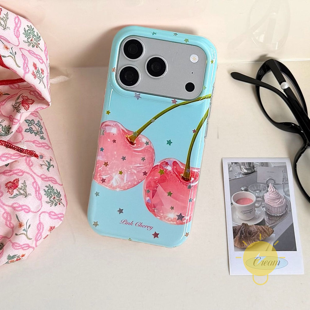 Phone Case For iPhone 17 Pro Max 16 15 14 13 TPU Keychain Chain Colorful Cherry Aesthetic Korean Cute