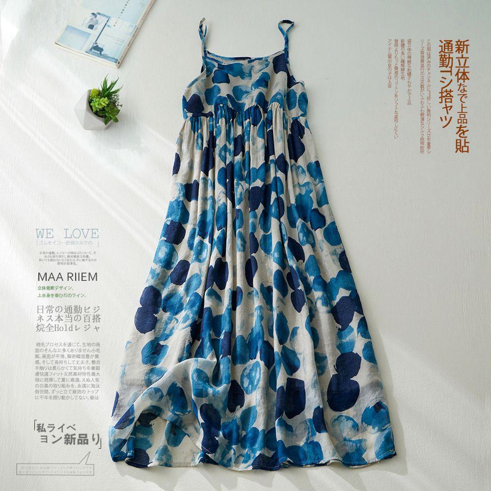 [Hàng mới về] Váy dáng rộng Retro chấm bi cỡ lớn Váy dài yếm